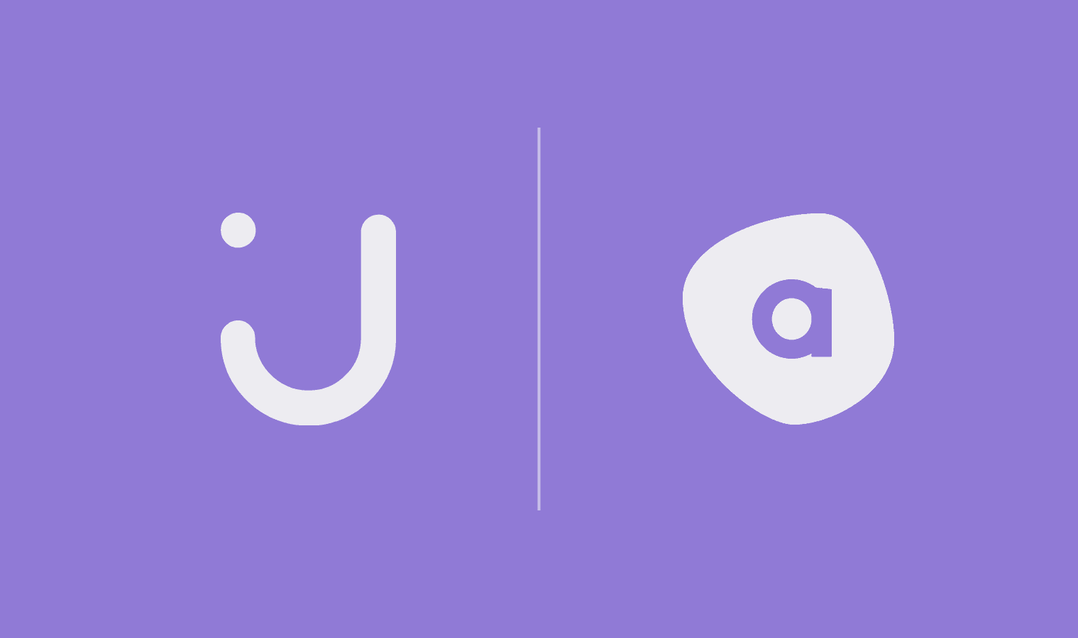 Logoene til Utleggsappen og Agens side om side, skilt av en loddrett strek, på lilla bakgrunn